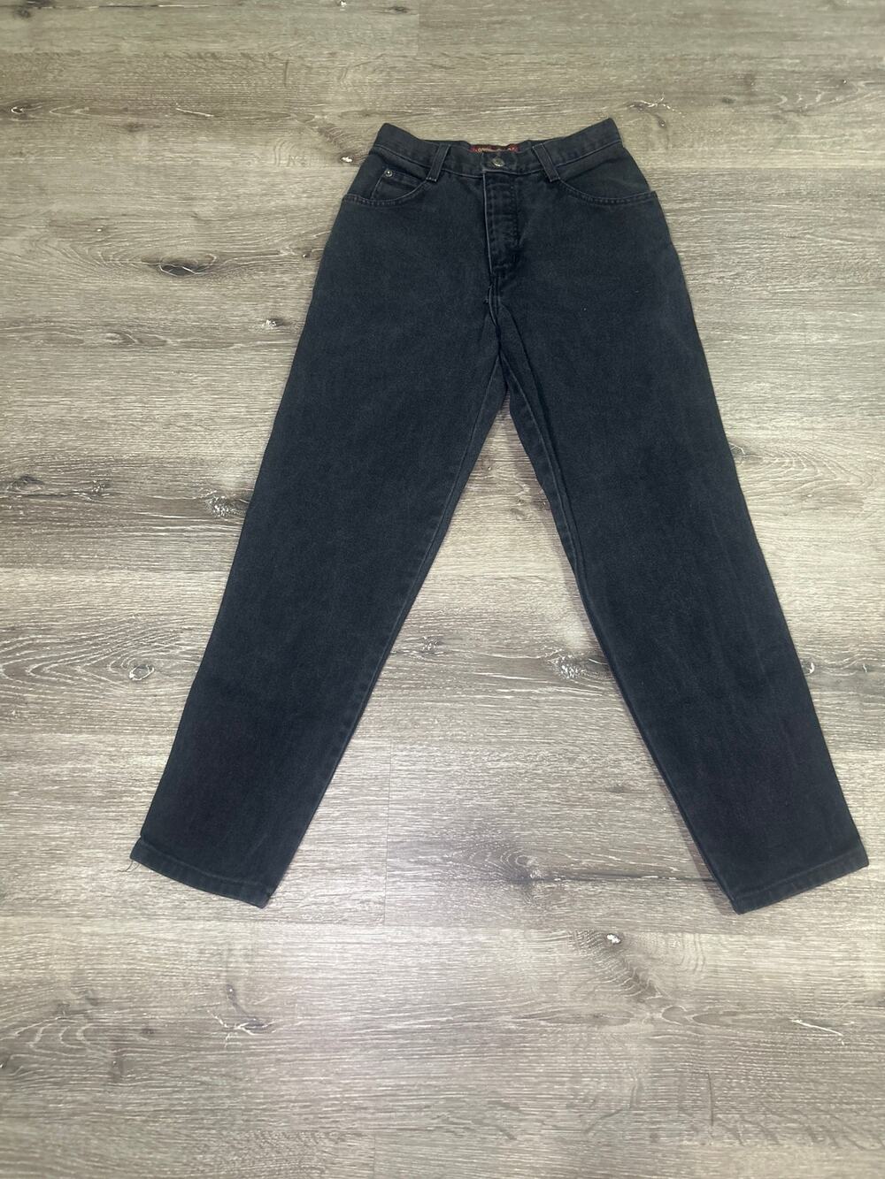 VTG 80s 90s Bonjour High Waisted Black Jeans Womens 3/4 P Actual 24x27 Made USA